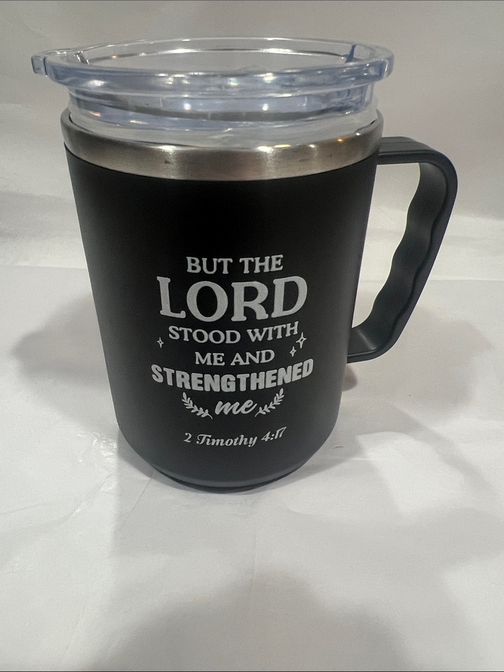 Black Insulated Mug with Scripture Print